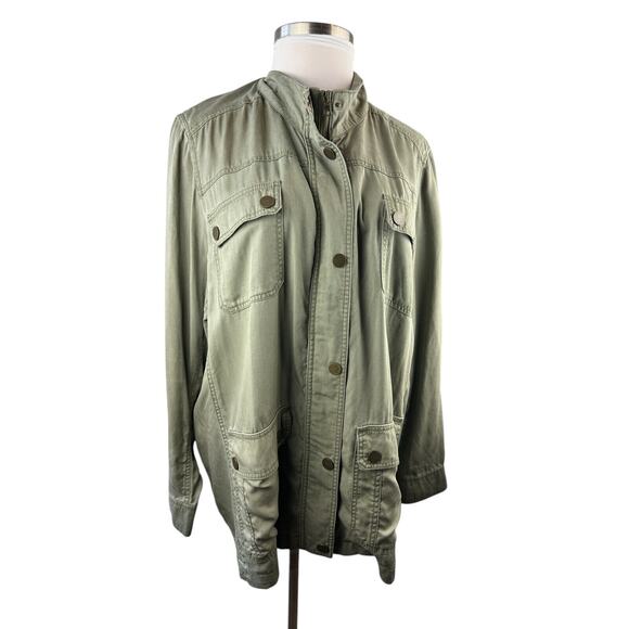 Lane Bryant Army Green Chambray Feel Utility Jacket Women's Plus Size 26/28 - Picture 8 of 14